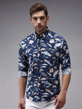 Men Blue Printed Casual Shirt-PERRYPRINT-1852-Navyblue